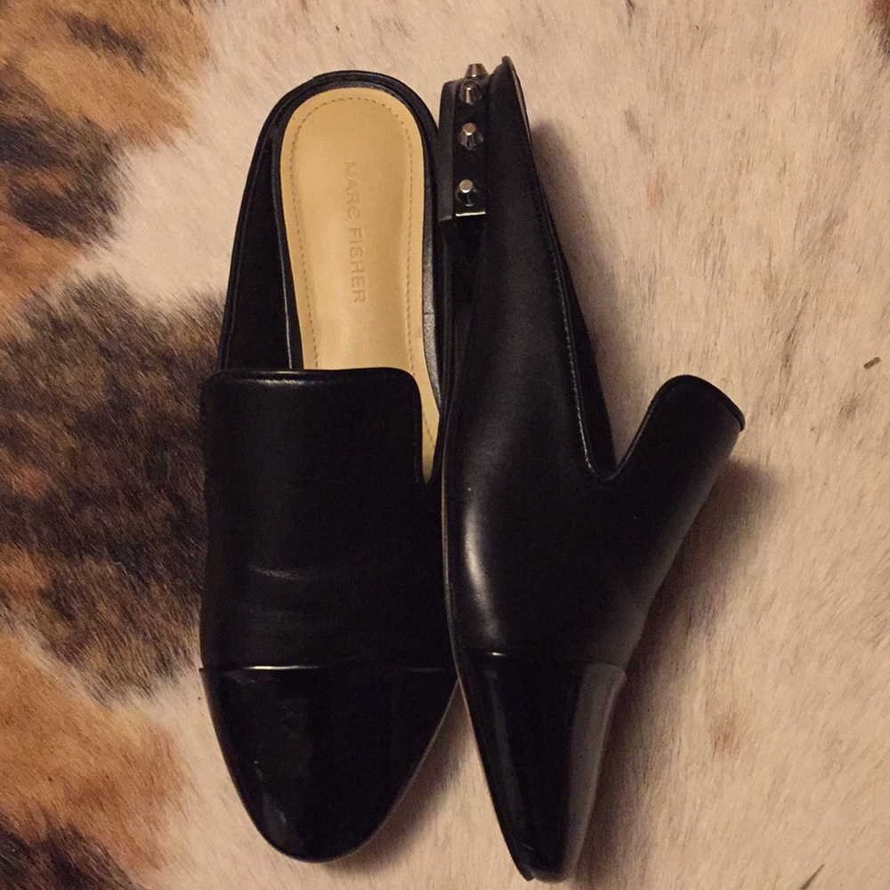 Marc Fisher Black leather mules with original box